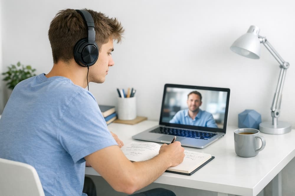 Étudiant ou bureau avec calculatrice et notes pour cours de mathématiques